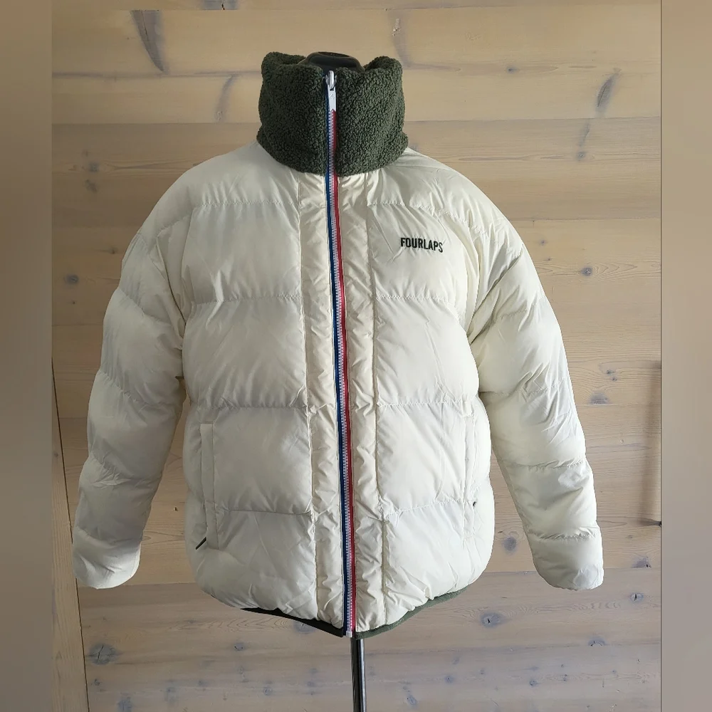 NWT FourLaps Polar Quilted Sherpa Jacket Reversible Unisex Medium Thyme/White - Picture 6 of 15